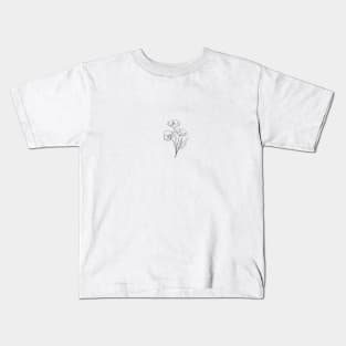 Wildflower Botanical Line Art | Elegant Floral Leaf Design Kids T-Shirt